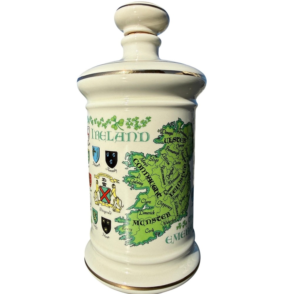 Vintage Stitzel Weller Whiskey Decanter Porcelain Irish Family Crest 1969